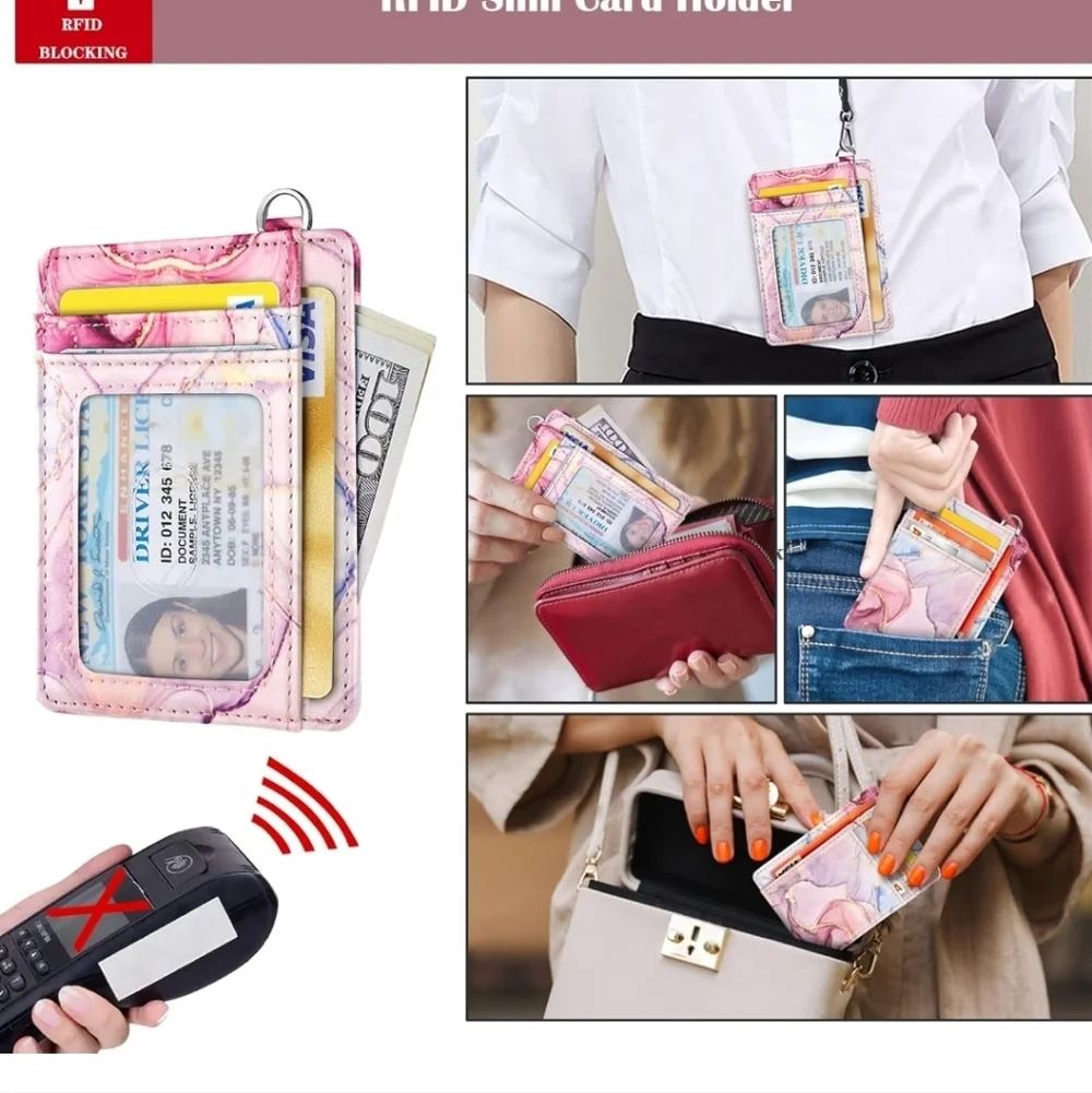 Pink Marble Card Holder with Strap